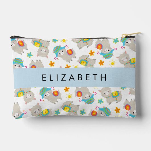 Patroon van lama's, alpaca's, bloemen, Jouw naam Etui (Achterkant)