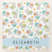 Patroon van lama's, alpaca's, bloemen, Jouw naam Glazen Onderzetter (Voorkant)