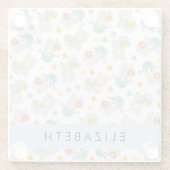 Patroon van lama's, alpaca's, bloemen, Jouw naam Glazen Onderzetter (Achterkant)