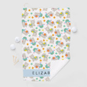 Patroon van lama's, alpaca's, bloemen, Jouw naam Golfhanddoek (Insitu)