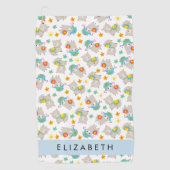 Patroon van lama's, alpaca's, bloemen, Jouw naam Golfhanddoek (Voorkant)