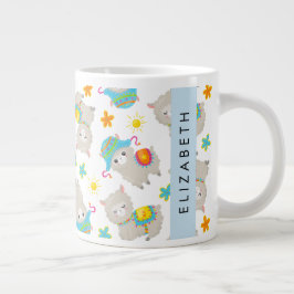 Patroon van lama's, alpaca's, bloemen, Jouw naam Grote Koffiekop