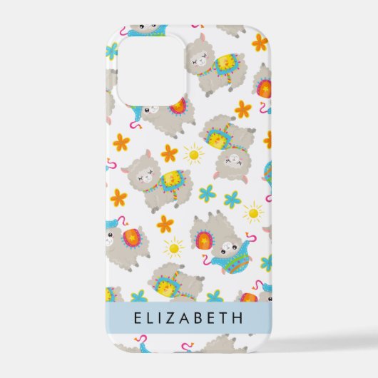 Patroon van lama's, alpaca's, bloemen, Jouw naam iPhone Hoesje (Achterkant)