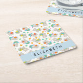 Patroon van lama's, alpaca's, bloemen, Jouw naam Kartonnen Onderzetters (Schuin)