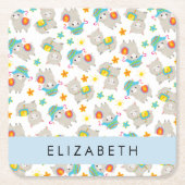 Patroon van lama's, alpaca's, bloemen, Jouw naam Kartonnen Onderzetters (Voorkant)