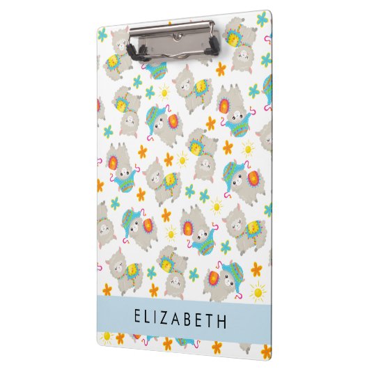 Patroon van lama's, alpaca's, bloemen, Jouw naam Klembord (Links)