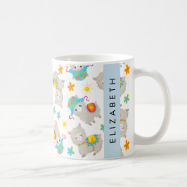Patroon van lama's, alpaca's, bloemen, Jouw naam Koffiemok