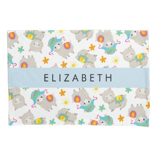 Patroon van lama's, alpaca's, bloemen, Jouw naam Kussensloop (Voorkant)