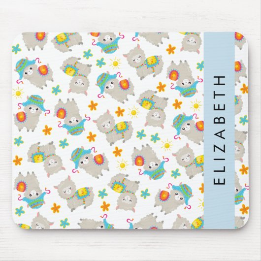 Patroon van lama's, alpaca's, bloemen, Jouw naam Muismat (Voorkant)