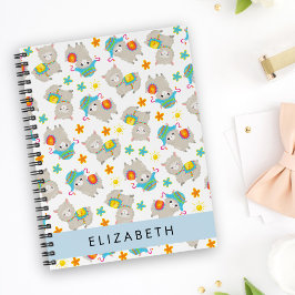 Patroon van lama's, alpaca's, bloemen, Jouw naam Notitieboek
