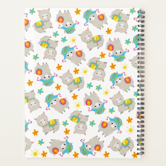 Patroon van lama's, alpaca's, bloemen, Jouw naam Planner (Achterkant)