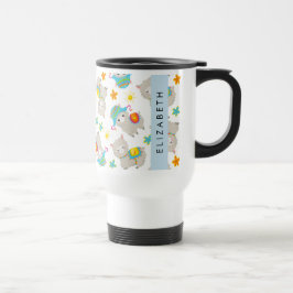 Patroon van lama's, alpaca's, bloemen, Jouw naam Reisbeker
