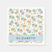 Patroon van lama's, alpaca's, bloemen, Jouw naam Servet (Voorkant)