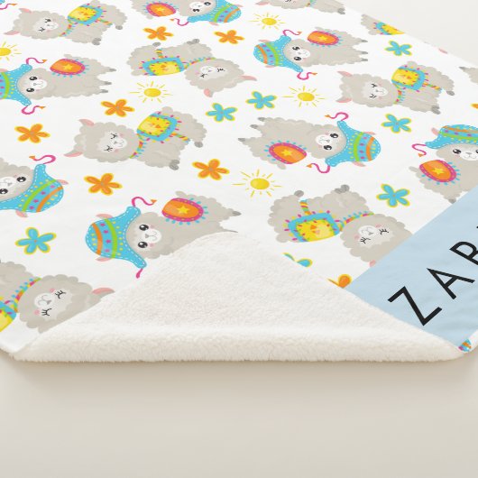 Patroon van lama's, alpaca's, bloemen, Jouw naam Sherpa Deken (3/4)
