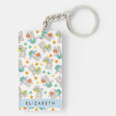 Patroon van lama's, alpaca's, bloemen, Jouw naam Sleutelhanger (achterkant)