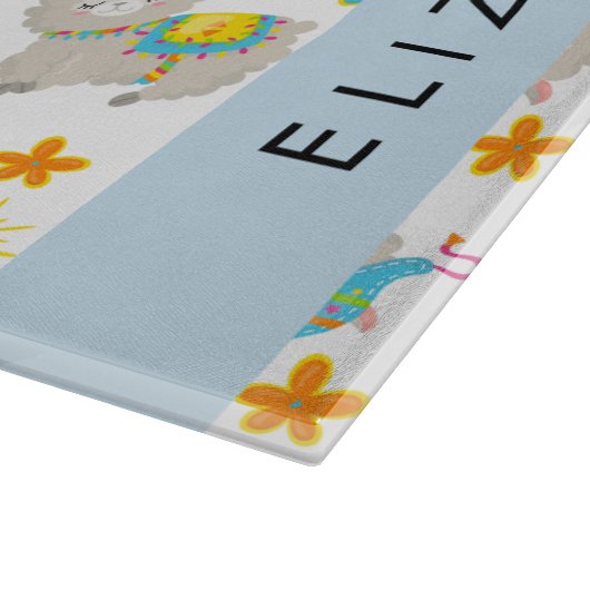 Patroon van lama's, alpaca's, bloemen, Jouw naam Snijplank (Hoek)