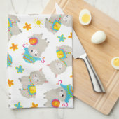 Patroon van lama's, alpaca's, bloemen, Jouw naam Theedoek (Quarter Fold)