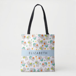Patroon van lama's, alpaca's, bloemen, Jouw naam Tote Bag