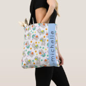 Patroon van lama's, alpaca's, bloemen, Jouw naam Tote Bag (Dichtbij)