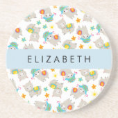 Patroon van lama's, alpaca's, bloemen, Jouw naam Zandsteen Onderzetter (Voorkant)