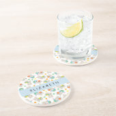 Patroon van lama's, alpaca's, bloemen, Jouw naam Zandsteen Onderzetter (Zijkant)