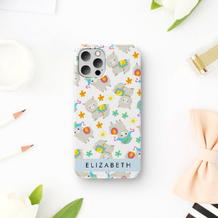 Patroon van lama's, alpaca's, bloemen, uw naam iPhone 16 hoesje
