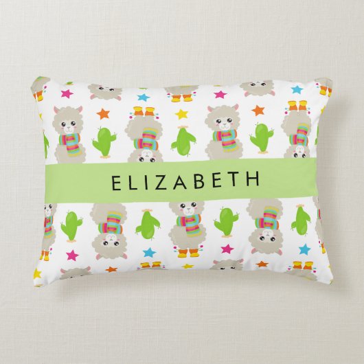 Patroon van lama's, alpaca's, cactus, Jouw naam Accent Kussen (Voorkant)