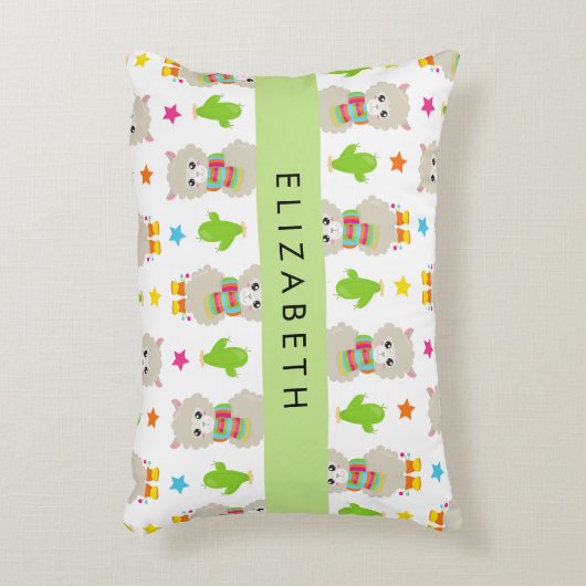 Patroon van lama's, alpaca's, cactus, Jouw naam Accent Kussen (Voorkant(Verticaal))