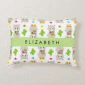 Patroon van lama's, alpaca's, cactus, Jouw naam Accent Kussen (Achterkant)