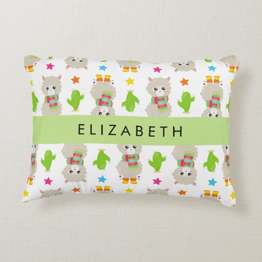 Patroon van lama's, alpaca's, cactus, Jouw naam Accent Kussen (Achterkant)
