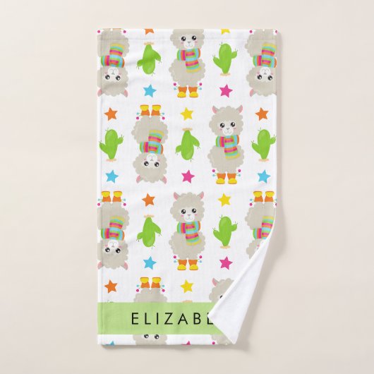 Patroon van lama's, alpaca's, cactus, Jouw naam Bad Handdoek (Handdoek)