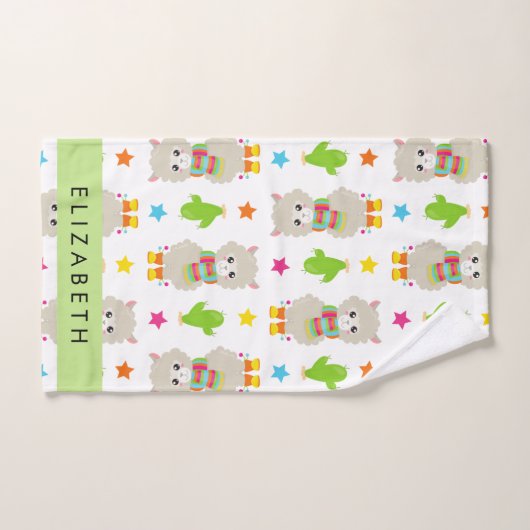 Patroon van lama's, alpaca's, cactus, Jouw naam Bad Handdoek (Handdoek)