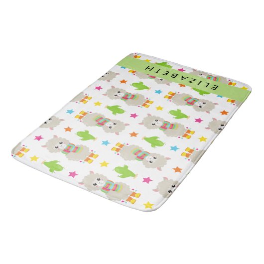 Patroon van lama's, alpaca's, cactus, Jouw naam Badmat (Gekanteld)