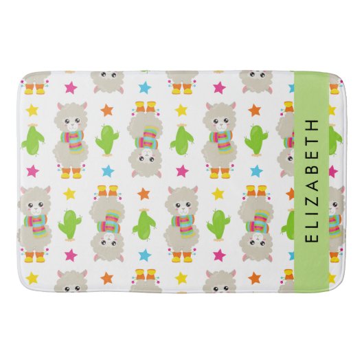 Patroon van lama's, alpaca's, cactus, Jouw naam Badmat (Voorkant)
