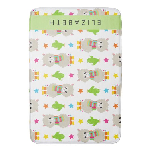 Patroon van lama's, alpaca's, cactus, Jouw naam Badmat (Voorkant Verticaal)