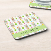 Patroon van lama's, alpaca's, cactus, Jouw naam Bier Onderzetter (Linkerzijde)