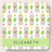Patroon van lama's, alpaca's, cactus, Jouw naam Bier Onderzetter (Voorkant)