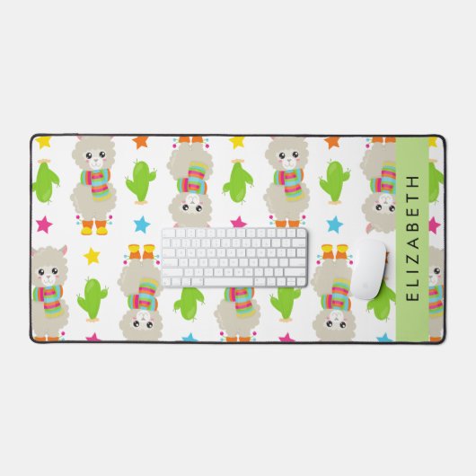 Patroon van lama's, alpaca's, cactus, Jouw naam Bureaumat (Keyboard & Muis)