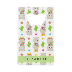 Patroon van lama's, alpaca's, cactus, Jouw naam Creditkaart Flessenopener