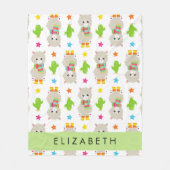 Patroon van lama's, alpaca's, cactus, Jouw naam Fleece Deken (Voorkant)