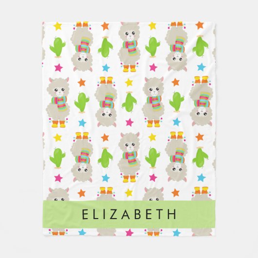 Patroon van lama's, alpaca's, cactus, Jouw naam Fleece Deken (Voorkant)