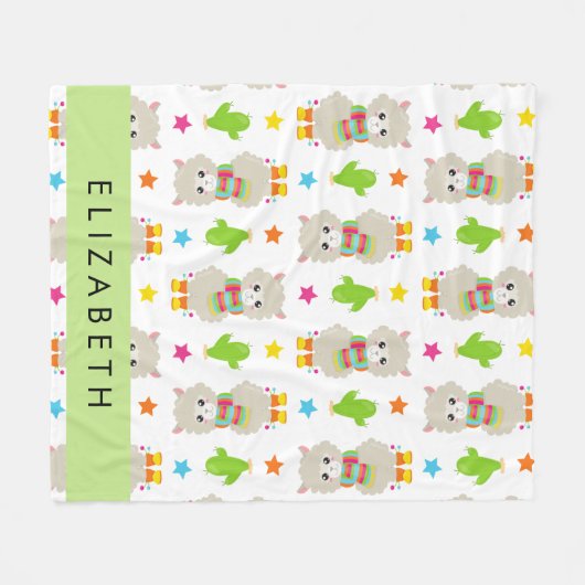 Patroon van lama's, alpaca's, cactus, Jouw naam Fleece Deken (Voorkant (Horizontaal))
