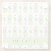 Patroon van lama's, alpaca's, cactus, Jouw naam Glazen Onderzetter (Achterkant)