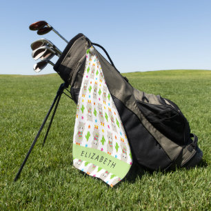 Patroon van lama's, alpaca's, cactus, Jouw naam Golfhanddoek
