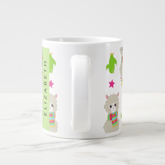 Patroon van lama's, alpaca's, cactus, Jouw naam Grote Koffiekop (Achterkant)