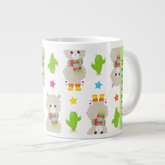Patroon van lama's, alpaca's, cactus, Jouw naam Grote Koffiekop (Voorkant rechts)