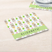 Patroon van lama's, alpaca's, cactus, Jouw naam Kartonnen Onderzetters (Schuin)