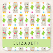 Patroon van lama's, alpaca's, cactus, Jouw naam Kartonnen Onderzetters (Voorkant)