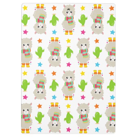 Patroon van lama's, alpaca's, cactus, Jouw naam Klembord (Achterkant)