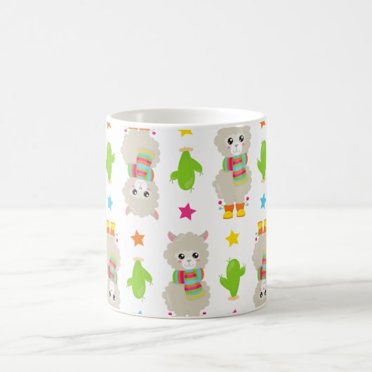 Patroon van lama's, alpaca's, cactus, Jouw naam Koffiemok (Center)